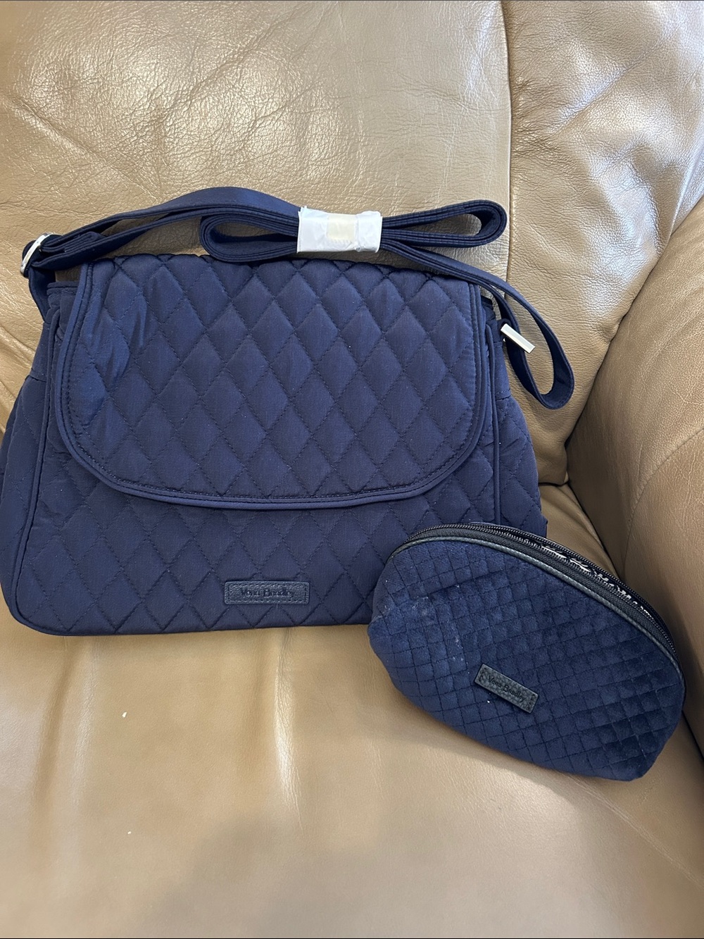 Vera Bradley Quilted Navy Crossbody with Matching Pouch